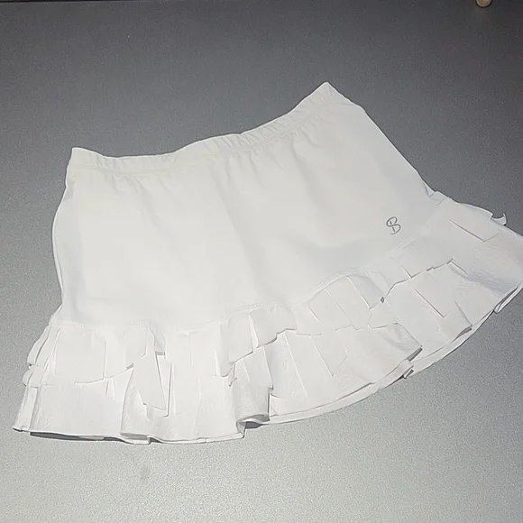 Sofibella girls fringe hem white tennis skirt skort sz Large